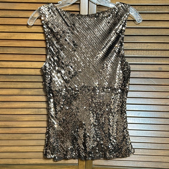 JS Collections Brown Bronze Sequin Dressy Cowl Neckline Top Tank Size 10 - Picture 4 of 6